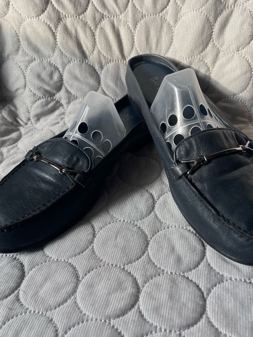 Bay Studio Dark Navy Leather Slip-On Loafers with Silver Bit